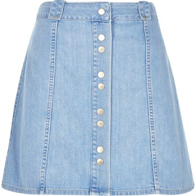 Blue denim button-up skirt